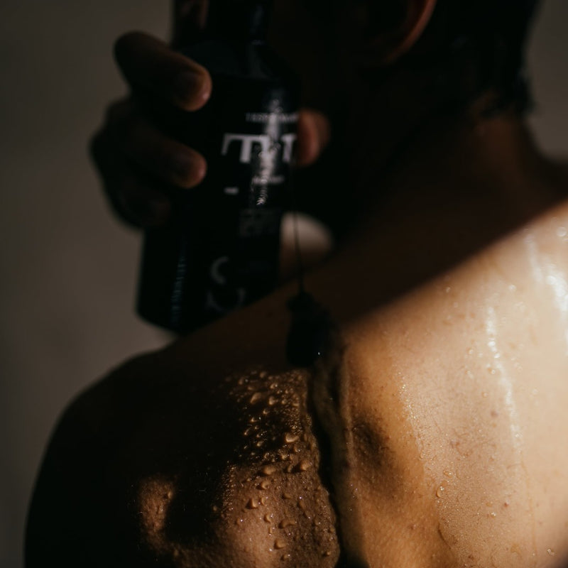 Using TEST BODY WASH on back